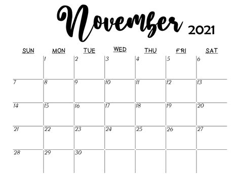 November 2021 Calendar Printable Pdf